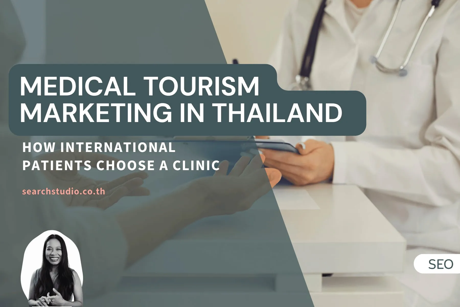 International patient researching clinics in Thailand on a laptop